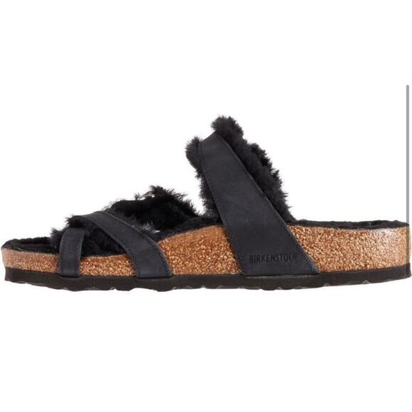 NWT Birkenstock Mayari Shearling Sandals Leather black NEW 40 Made in Germany 9 - Picture 2 of 8